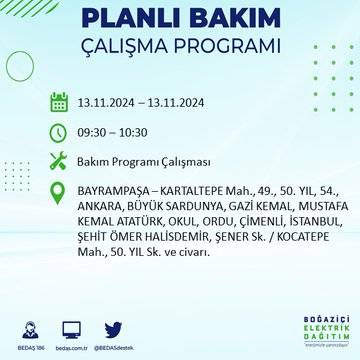 İstanbul'da 13 Kasım'da elektrik kesintisi olacak! İşte etkilenecek ilçe ve mahalleler 42