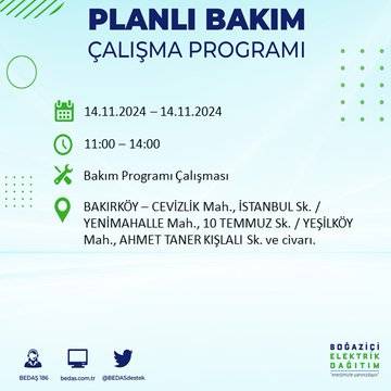 BEDAŞ, 14 Kasım’da İstanbul'da elektrik kesintisi yapılacak bölgeleri açıkladı 41