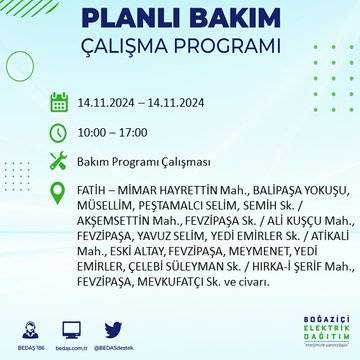 BEDAŞ, 14 Kasım’da İstanbul'da elektrik kesintisi yapılacak bölgeleri açıkladı 21