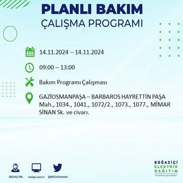 BEDAŞ, 14 Kasım’da İstanbul'da elektrik kesintisi yapılacak bölgeleri açıkladı 18