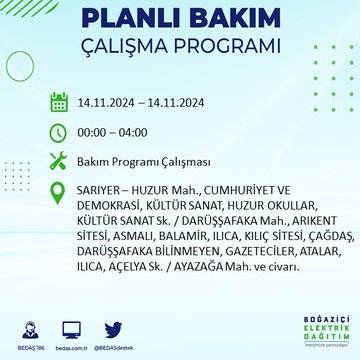 BEDAŞ, 14 Kasım’da İstanbul'da elektrik kesintisi yapılacak bölgeleri açıkladı 12