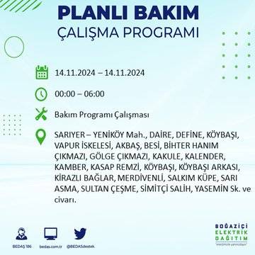 BEDAŞ, 14 Kasım’da İstanbul'da elektrik kesintisi yapılacak bölgeleri açıkladı 13