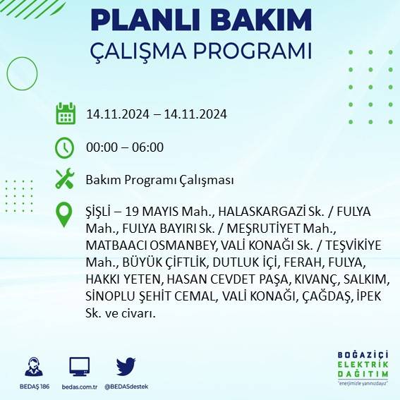 BEDAŞ, 14 Kasım’da İstanbul'da elektrik kesintisi yapılacak bölgeleri açıkladı 3