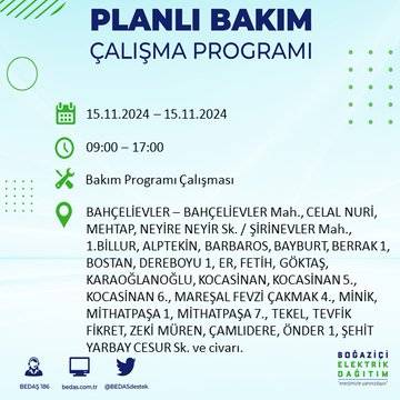 BEDAŞ paylaştı: İstanbul'da 15 Kasım'da elektrik kesintisi yaşanacak ilçeler 44