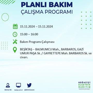 BEDAŞ paylaştı: İstanbul'da 15 Kasım'da elektrik kesintisi yaşanacak ilçeler 39