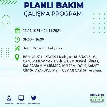 BEDAŞ paylaştı: İstanbul'da 15 Kasım'da elektrik kesintisi yaşanacak ilçeler 35