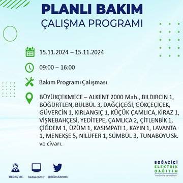 BEDAŞ paylaştı: İstanbul'da 15 Kasım'da elektrik kesintisi yaşanacak ilçeler 27