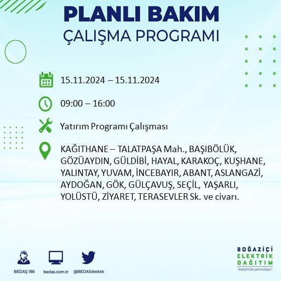 BEDAŞ paylaştı: İstanbul'da 15 Kasım'da elektrik kesintisi yaşanacak ilçeler 10