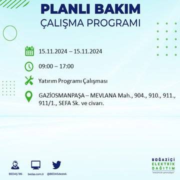 BEDAŞ paylaştı: İstanbul'da 15 Kasım'da elektrik kesintisi yaşanacak ilçeler 14