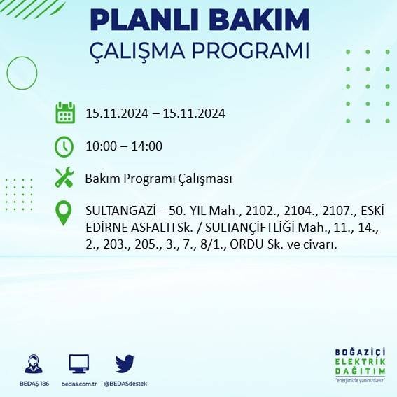 BEDAŞ paylaştı: İstanbul'da 15 Kasım'da elektrik kesintisi yaşanacak ilçeler 3