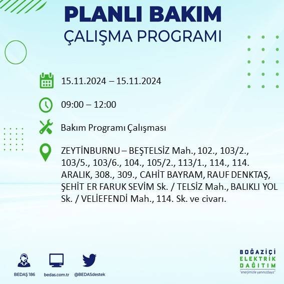 BEDAŞ paylaştı: İstanbul'da 15 Kasım'da elektrik kesintisi yaşanacak ilçeler 1