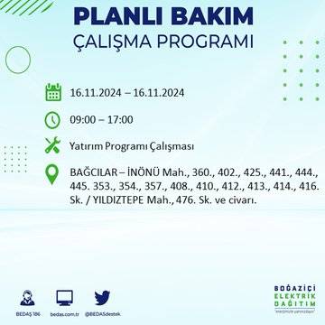 İstanbul'da elektrik kesintisi uyarısı: BEDAŞ 16 Kasım'da hangi ilçelerde kesinti olacağını açıkladı 44