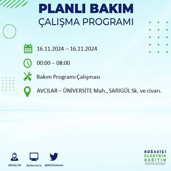 İstanbul'da elektrik kesintisi uyarısı: BEDAŞ 16 Kasım'da hangi ilçelerde kesinti olacağını açıkladı 43