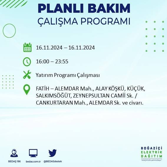 İstanbul'da elektrik kesintisi uyarısı: BEDAŞ 16 Kasım'da hangi ilçelerde kesinti olacağını açıkladı 13