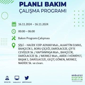 İstanbul'da elektrik kesintisi uyarısı: BEDAŞ 16 Kasım'da hangi ilçelerde kesinti olacağını açıkladı 2