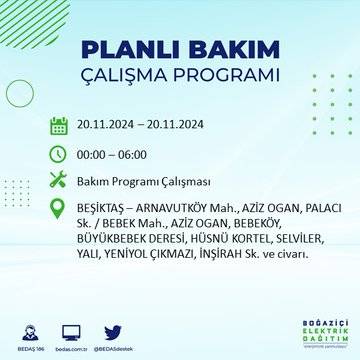 İstanbul’da 20 Kasım elektrik kesintisi yaşanacak: İşte etkilenecek ilçeler 41