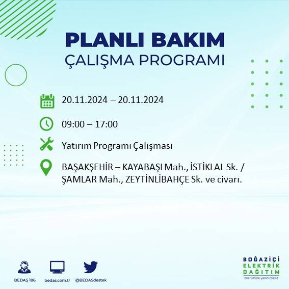 İstanbul’da 20 Kasım elektrik kesintisi yaşanacak: İşte etkilenecek ilçeler 44