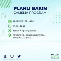 İstanbul’da 20 Kasım elektrik kesintisi yaşanacak: İşte etkilenecek ilçeler 42