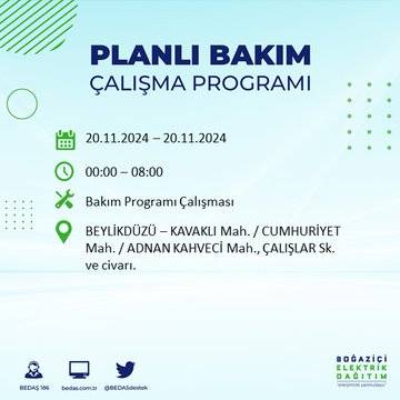 İstanbul’da 20 Kasım elektrik kesintisi yaşanacak: İşte etkilenecek ilçeler 36