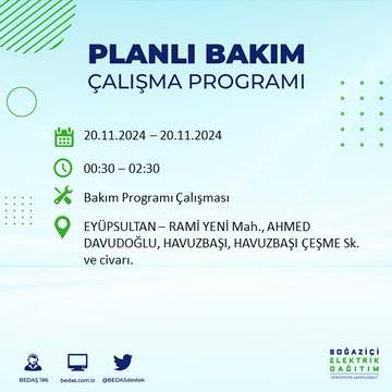 İstanbul’da 20 Kasım elektrik kesintisi yaşanacak: İşte etkilenecek ilçeler 29