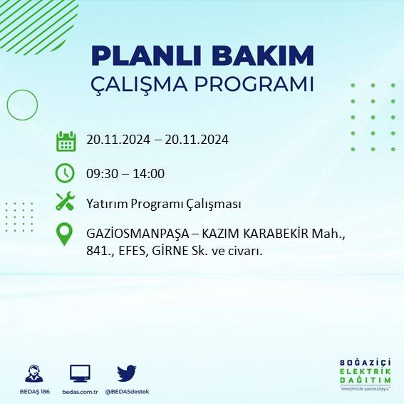 İstanbul’da 20 Kasım elektrik kesintisi yaşanacak: İşte etkilenecek ilçeler 26