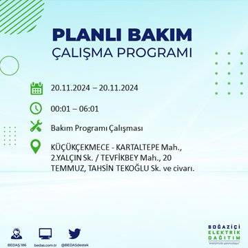 İstanbul’da 20 Kasım elektrik kesintisi yaşanacak: İşte etkilenecek ilçeler 16