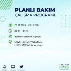 İstanbul’da 20 Kasım elektrik kesintisi yaşanacak: İşte etkilenecek ilçeler 13