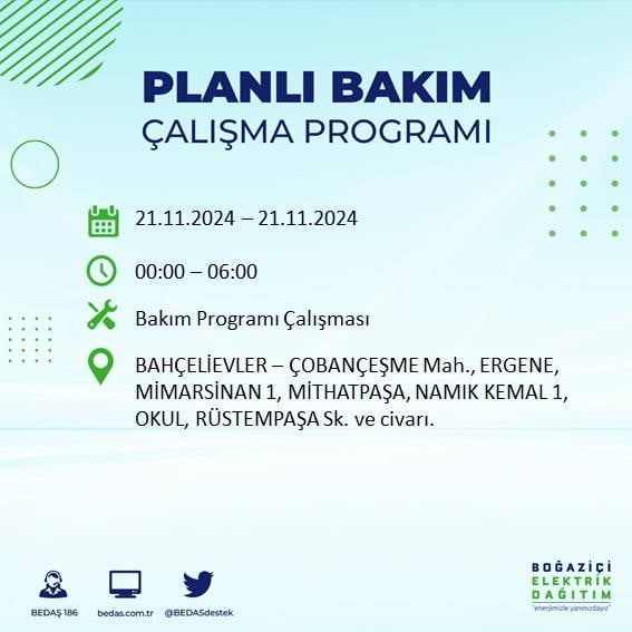 İstanbul'da 21 Kasım elektrik kesintisi: BEDAŞ'ın duyurduğu bölgeler 39