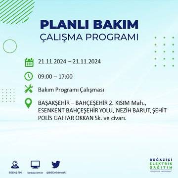 İstanbul'da 21 Kasım elektrik kesintisi: BEDAŞ'ın duyurduğu bölgeler 41