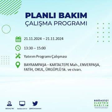 İstanbul'da 21 Kasım elektrik kesintisi: BEDAŞ'ın duyurduğu bölgeler 34