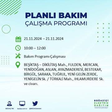 İstanbul'da 21 Kasım elektrik kesintisi: BEDAŞ'ın duyurduğu bölgeler 33