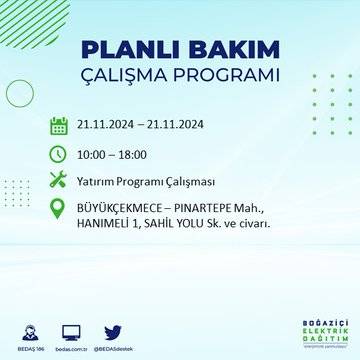 İstanbul'da 21 Kasım elektrik kesintisi: BEDAŞ'ın duyurduğu bölgeler 29