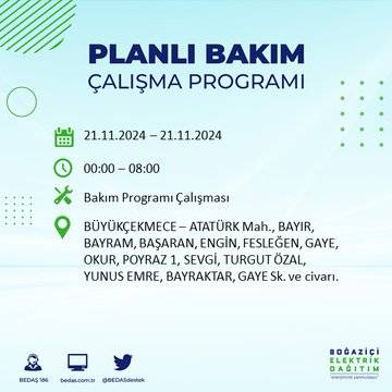 İstanbul'da 21 Kasım elektrik kesintisi: BEDAŞ'ın duyurduğu bölgeler 27