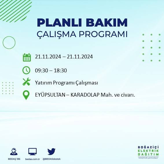 İstanbul'da 21 Kasım elektrik kesintisi: BEDAŞ'ın duyurduğu bölgeler 21