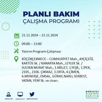 İstanbul'da 21 Kasım elektrik kesintisi: BEDAŞ'ın duyurduğu bölgeler 14