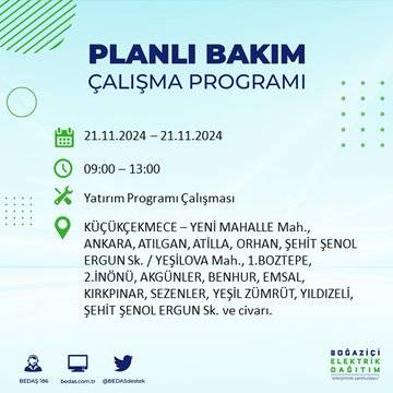 İstanbul'da 21 Kasım elektrik kesintisi: BEDAŞ'ın duyurduğu bölgeler 16