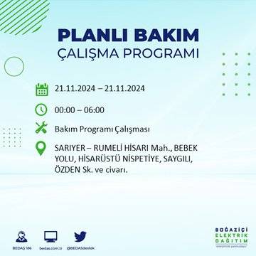 İstanbul'da 21 Kasım elektrik kesintisi: BEDAŞ'ın duyurduğu bölgeler 11