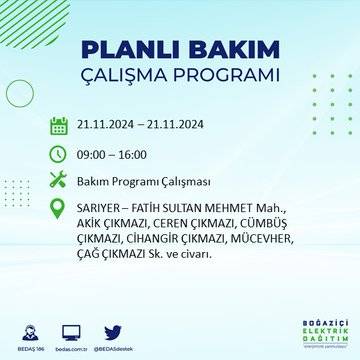 İstanbul'da 21 Kasım elektrik kesintisi: BEDAŞ'ın duyurduğu bölgeler 10