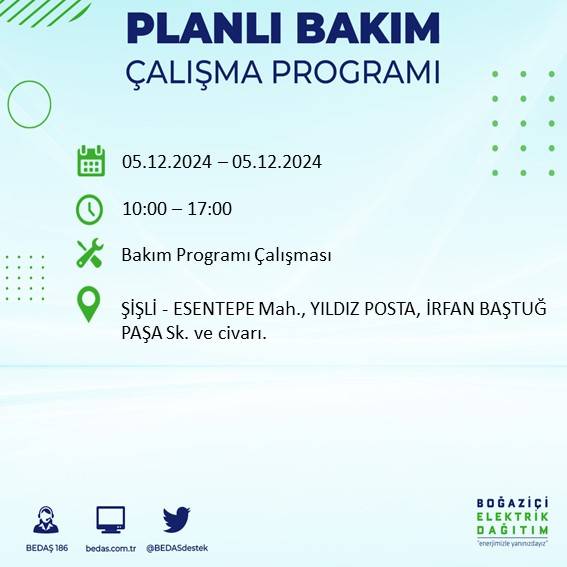 BEDAŞ, 5 Aralık’ta İstanbul’da elektrik kesintisi olacak ilçeleri açıkladı 2