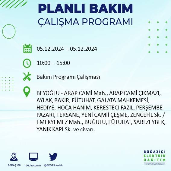 BEDAŞ, 5 Aralık’ta İstanbul’da elektrik kesintisi olacak ilçeleri açıkladı 18