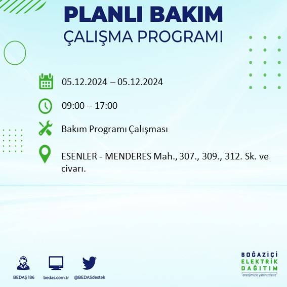 BEDAŞ, 5 Aralık’ta İstanbul’da elektrik kesintisi olacak ilçeleri açıkladı 17