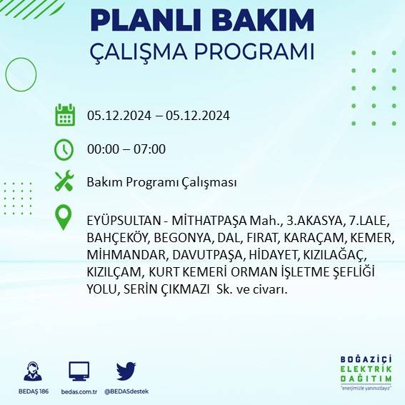 BEDAŞ, 5 Aralık’ta İstanbul’da elektrik kesintisi olacak ilçeleri açıkladı 13