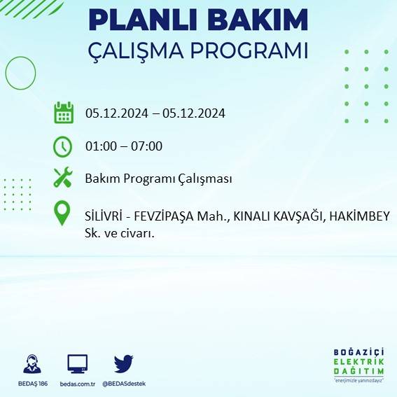 BEDAŞ, 5 Aralık’ta İstanbul’da elektrik kesintisi olacak ilçeleri açıkladı 7