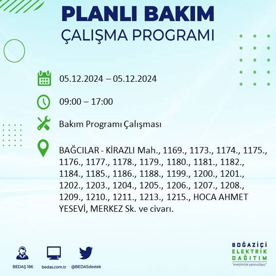 BEDAŞ, 5 Aralık’ta İstanbul’da elektrik kesintisi olacak ilçeleri açıkladı 33