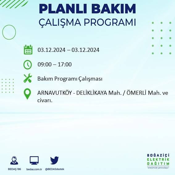 BEDAŞ, 3 Aralık'ta İstanbul'da elektrik kesintisi yapılacak bölgeleri açıkladı 46