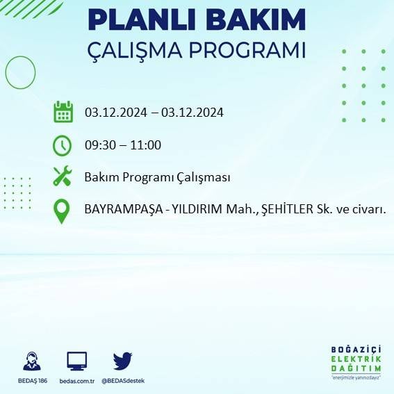 BEDAŞ, 3 Aralık'ta İstanbul'da elektrik kesintisi yapılacak bölgeleri açıkladı 38