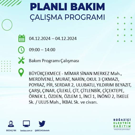 BEDAŞ, İstanbul’da 4 Aralık’ta elektrik kesintisi olacak ilçe ve mahalleleri açıkladı 18