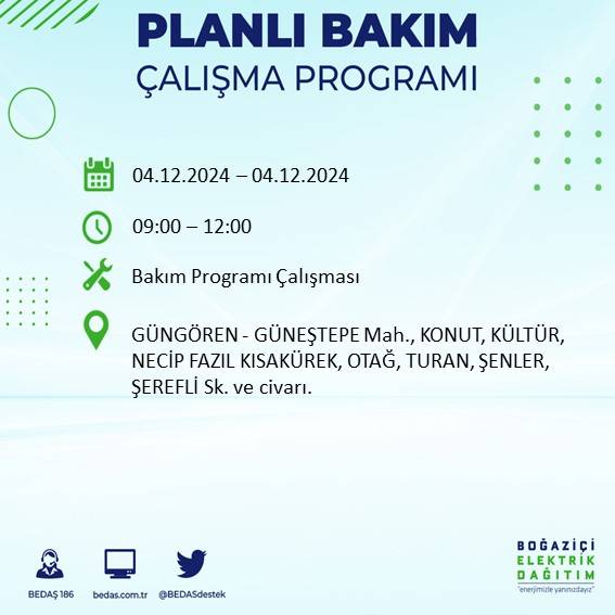 BEDAŞ, İstanbul’da 4 Aralık’ta elektrik kesintisi olacak ilçe ve mahalleleri açıkladı 13