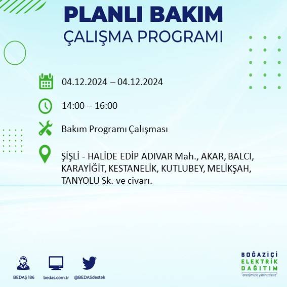 BEDAŞ, İstanbul’da 4 Aralık’ta elektrik kesintisi olacak ilçe ve mahalleleri açıkladı 3
