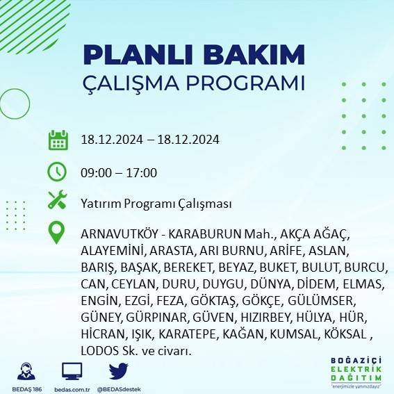 İstanbul'da 18 Aralık'ta elektrik kesintisi yapılacak ilçe ve mahalleler belli oldu 85